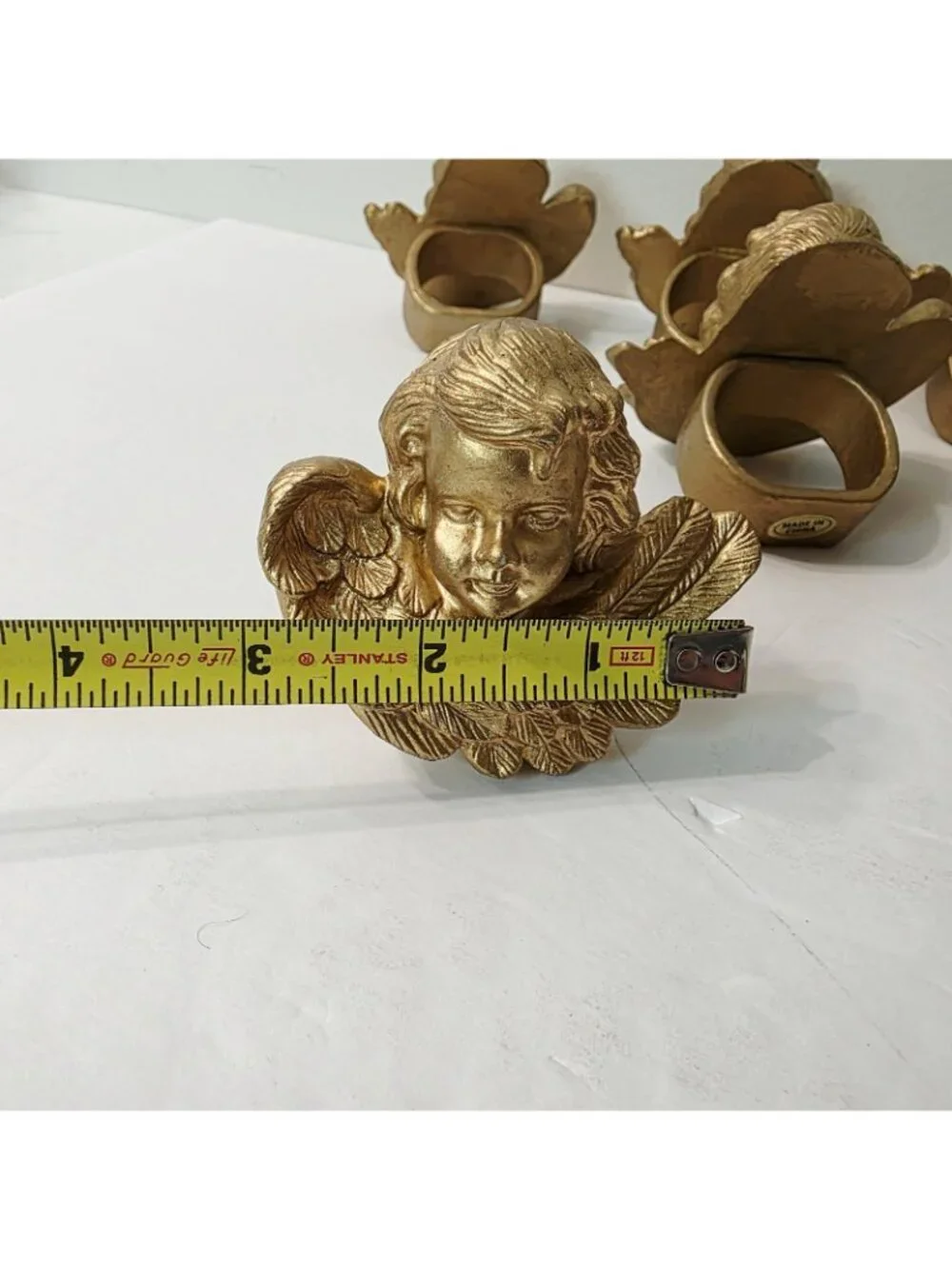 6 Vtg Gold Gilded Cherub Angel Wings Napkin Ring Holders Holiday Christmas Decor